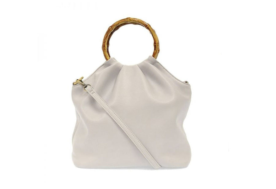 Dove Grey Natalie Pouf Bag with Bamboo Handle