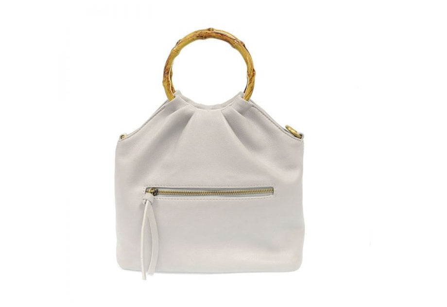 Dove Grey Natalie Pouf Bag with Bamboo Handle