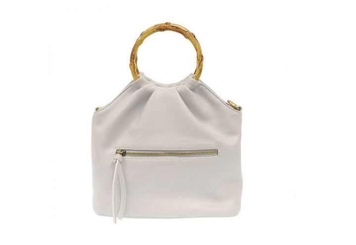 Dove Grey Natalie Pouf Bag with Bamboo Handle
