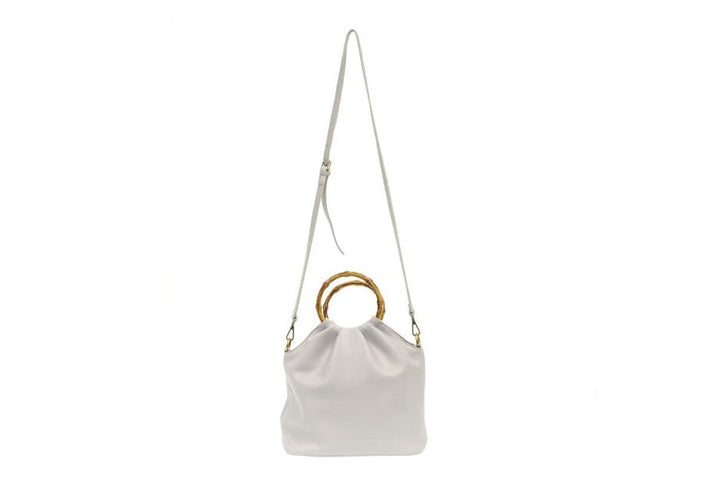 Dove Grey Natalie Pouf Bag with Bamboo Handle