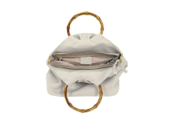 Dove Grey Natalie Pouf Bag with Bamboo Handle