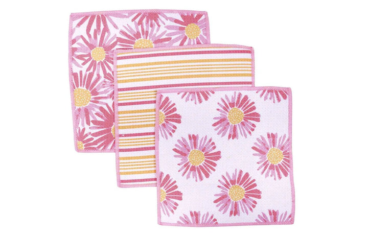 3-Pack Eco Friendly Dish Cloths in Pink Daisies