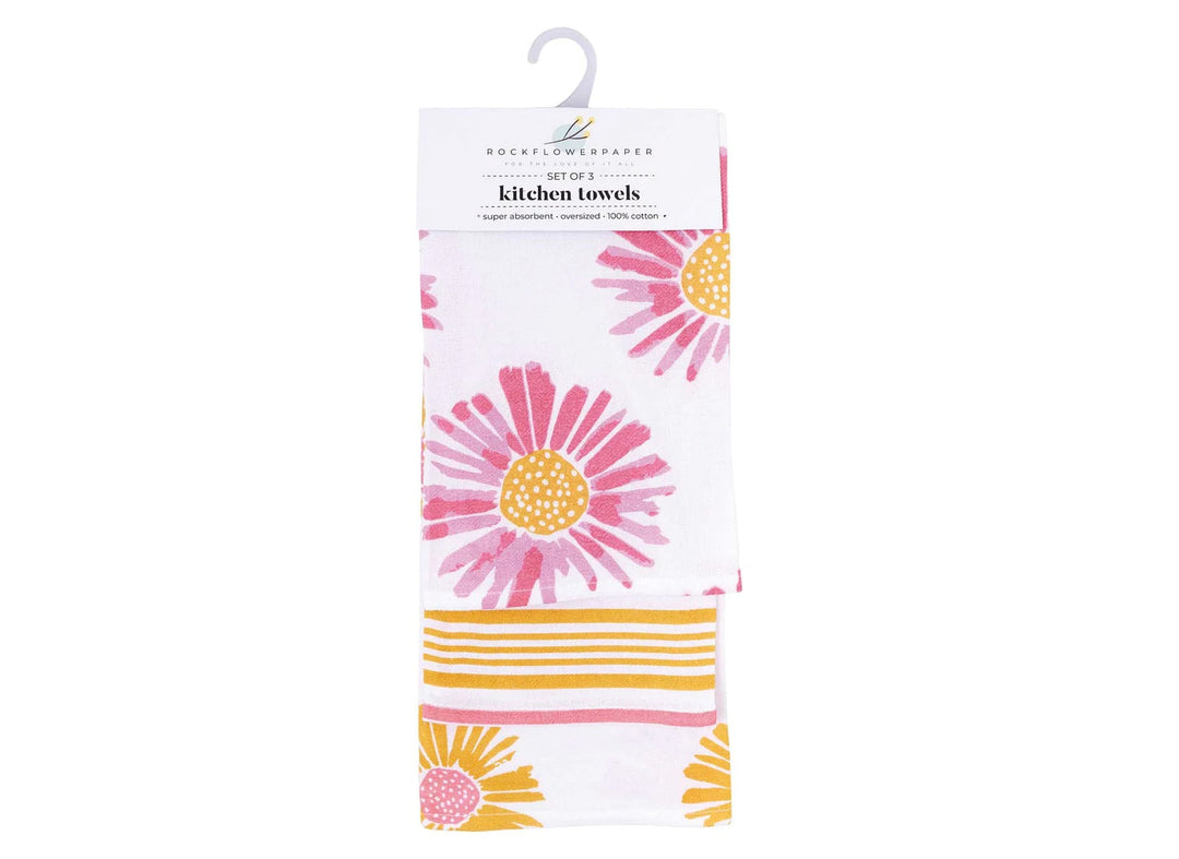 Set of 3 Kitchen Towels in Pink Daisies