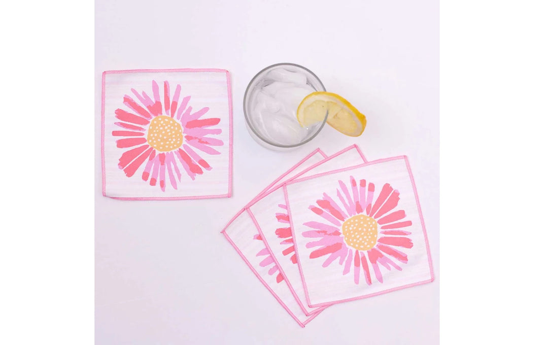 8 Pack of Eco Cocktail Napkins in Pink Daisies
