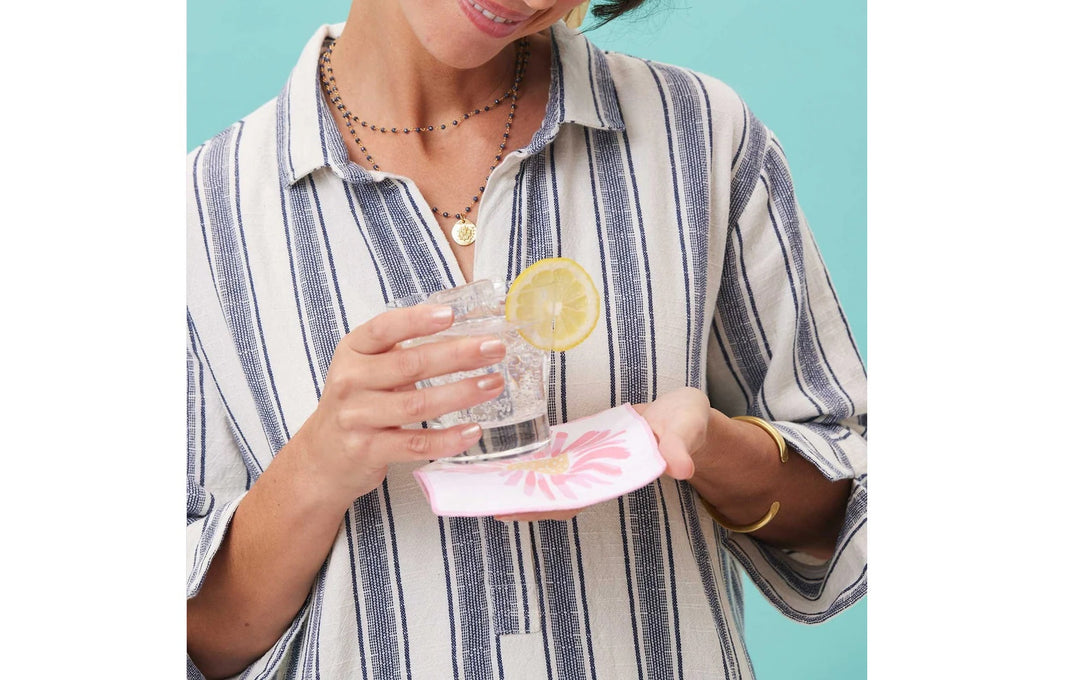 8 Pack of Eco Cocktail Napkins in Pink Daisies