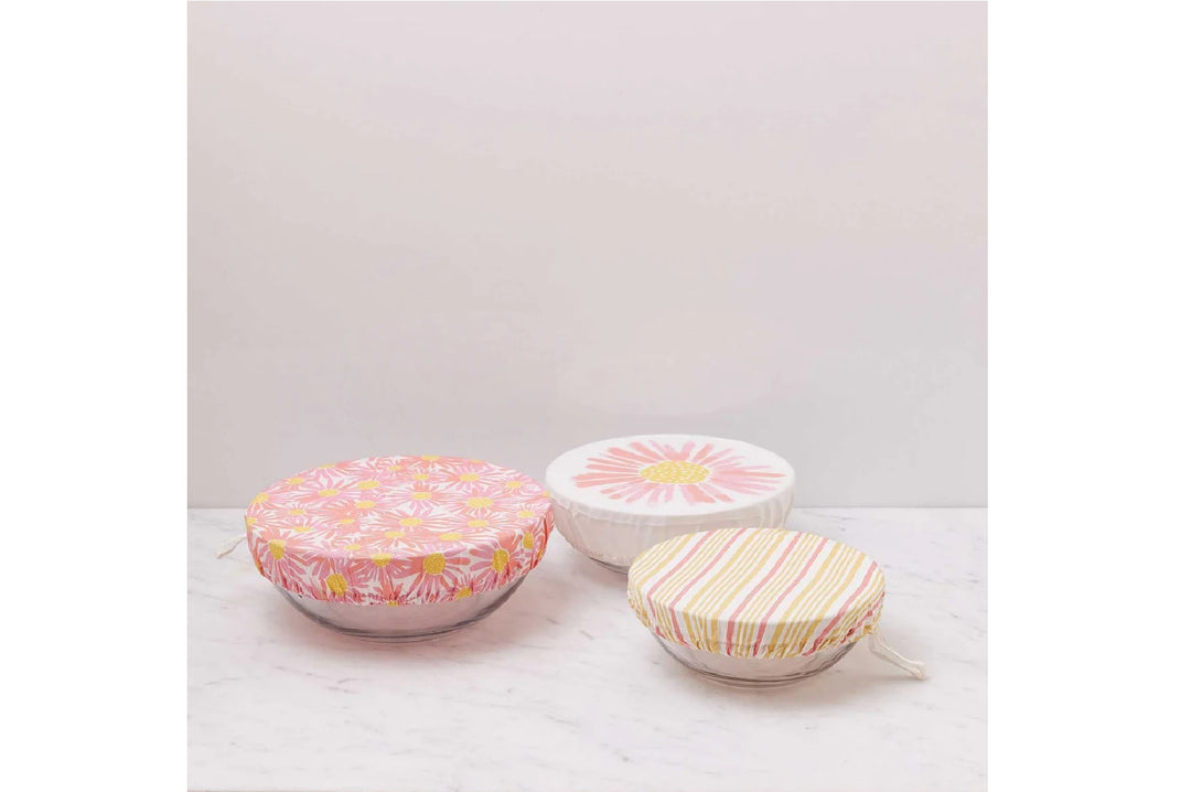 Dish Cover Set of 3 in Pink Daisies