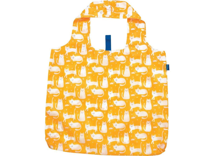 Reusable Shopping Bag in Yellow Kitty Cat Print