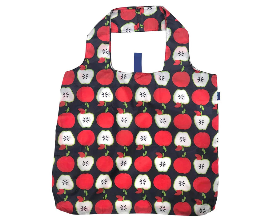 Reusable Shopping Bag in Navy Red Apples