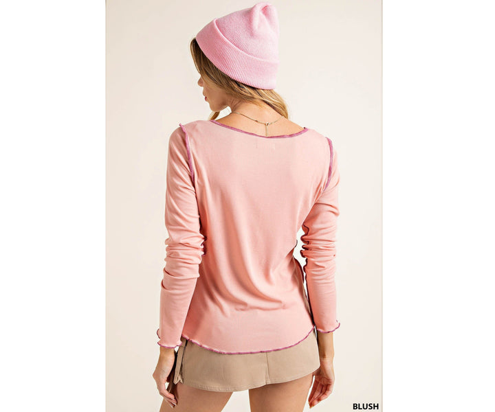 Long Sleeve Ribbed Top in Blush