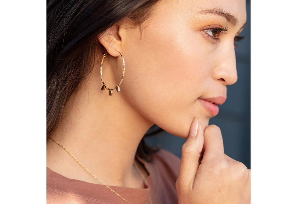 Chromacolor Miyuki Large Hoops in Neutral/Gold
