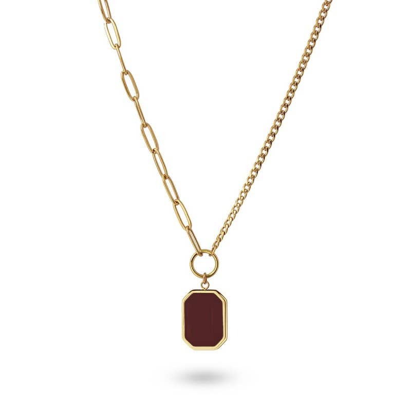 Carnelian Acrylic Pendant  14K Gold Plated Chain Necklace